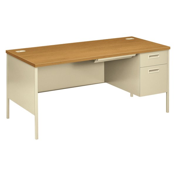 Hon Pedestal Desk, 30 in D, 66" W, 29.5" H, Harvest/Putty, Metal HP3265R.C.L